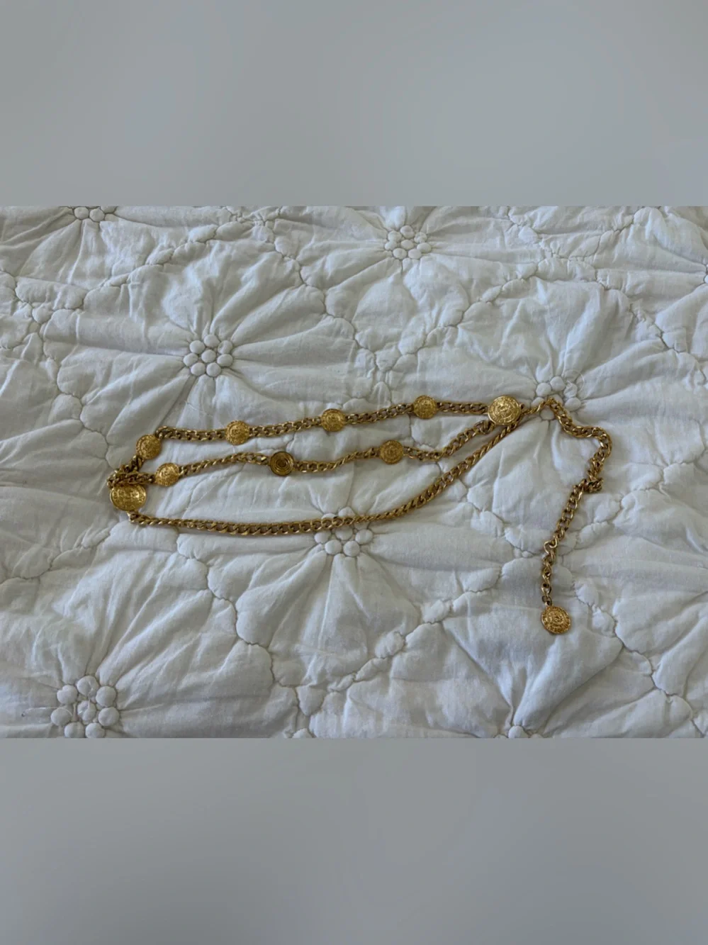 Vintage St. John Knits Gold Triple Strand Crest Coin Chain Belt